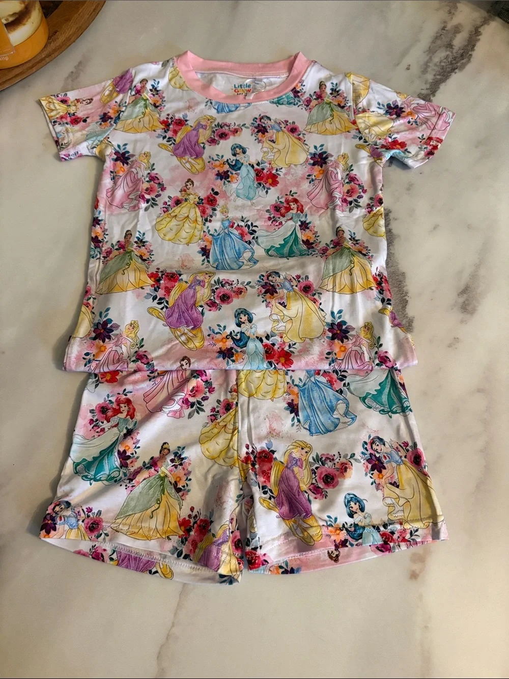 Disney Princess Floral Short Pajama Set - Pink, Yellow, Blue, Green